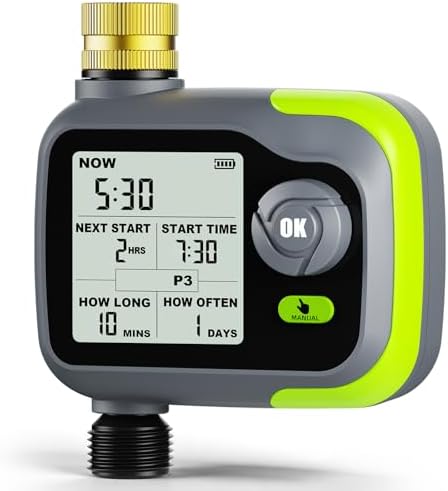 Sprinkler Timer, Watering Timer Brass Inlet for Garden Hose, Programmable Hose Timers w/Rain Delay, Outdoor Soaker Auto& Manual Drip Irrigation Controller System for Lawn Yard Greenhouse by Evernexta