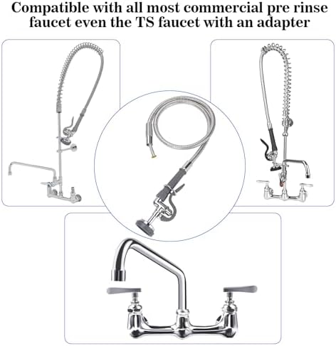 Gray Spray Valve with 38" Pre Rinse Hose, 38" Flexible Stainless Hose with High Pressure Pre Rinse Sprayer Nozzle Head Assembly Kit for Commercial Restaurant Industrial Kitchen Faucet - Image 2