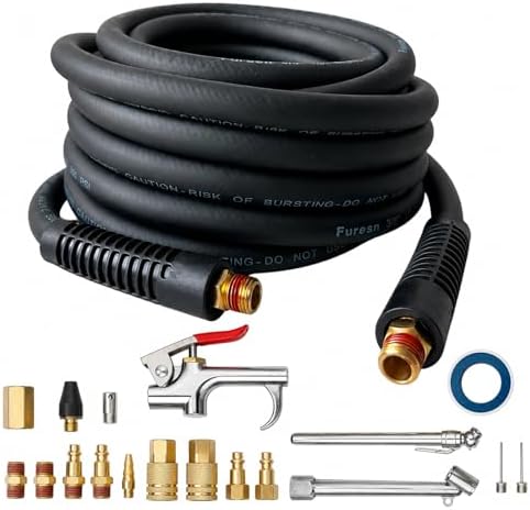 19 Pieces Air Compressor Accessories Kit, 3/8 Inch x 25FT Hybrid Air Compressor Hose Kit with 1/4 in NPT Quick Connect Air Fittings, Air Tool & Air Compressor Accessories Kit, Bend Restrictors,300 PSI by FuresnAirHoseGardenHose