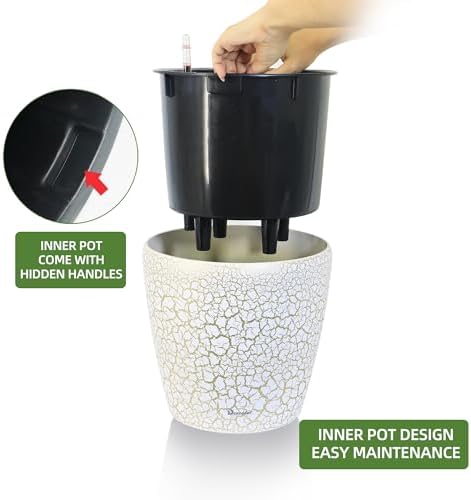 Dexceder 11x10 Self Watering Planter (White Gold Crackle) - Image 4