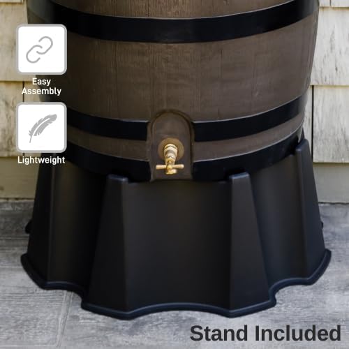 RTS Home Accents 50-Gallon Rain Barrel, Flat Back Rain Water Collection Barrel, Stand and Link Kit Included, Woodgrain with Black Stripes (2 Pack) - Image 6