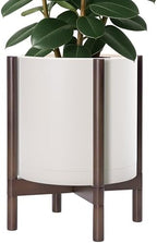D'vine Dev Plastic Pot with Walnut Wood Stand, Oatmeal, 14 in, 55-C-R-3 by DvineDevPlanterPotsandStand