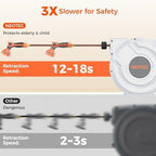 5/8 Inch 100ft Retractable Garden Hose Reel with Any-Length Lock Slow Auto Rewind Heavy Duty Hose Reel With 9-Pattern Nozzle 180° Swivel Bracket UV Resistant Wall Mounted Hose Reel for Outside - Image 4