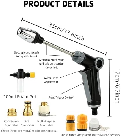 Jet Nozzle Pressure Washer-Turn Any Hose Into High-Pressure Water Cleaning Jet,Rotating Nozzle with 3 Spray Modes and Can Control The Flow of Water for Garden Hose,Patio, Car (Complete Set) - Image 6