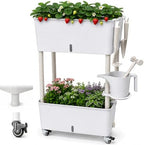 2-Tier 27.8"H Rolling Raised Garden Bed with Wheels, Self Watering Planter Box with Visible Water Level, Gray Rustproof Plastic Herb & Strawberry Planter for Indoor Outdoor Vegetables Flowers, DIY Kit by SORANGEUN