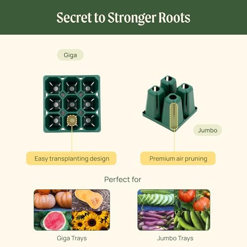 Vego garden Germination Bundle,4 Pack Jumbo and1 Pack Giga Seedling Trays with Seedling Tray Lids and 10" x 20" Bottom Watering Trays - Image 6