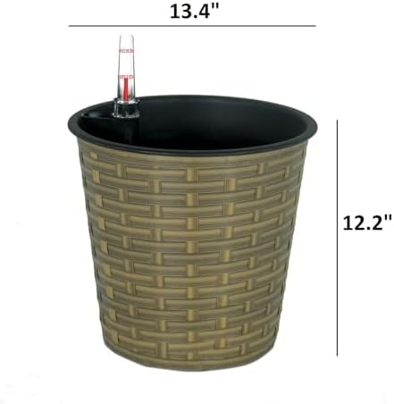 13.4" Self-Watering Wicker Planter, 13.4 Inch Round, Natural - Image 5