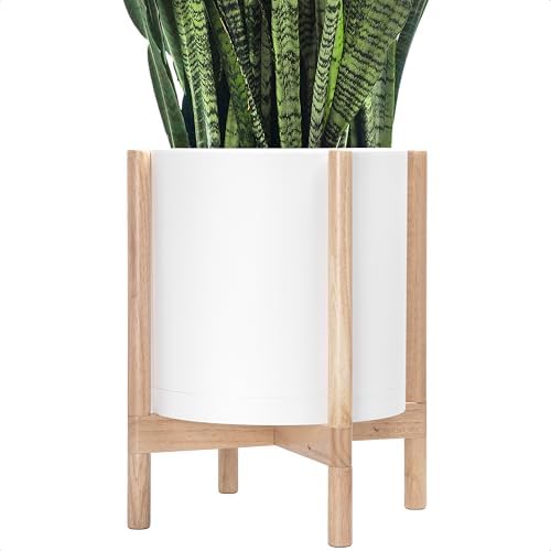 D'vine Dev Plastic Pot with Natural Wood Stand, White, 14 in, 55-C-S-1 by DvineDevPlanterPotsandStand