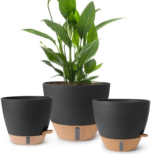 Self Watering Pots for Indoor Plants, 3 Pack 12/10/8 Inch, Large Planter with Water Reservoir, Modern Decorative Flower Pots for Home & Office Black by Unknown