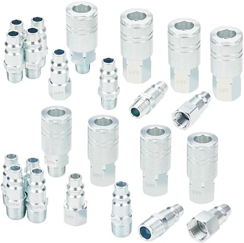 3/8 Inch Body Air Hose Quick Connect Fittings, 3/8" NPT Threads and 1/4" NPT Threads Couplers and Plugs, I/M Industrial Type 24PCS Air Compressor Accessories Kit by HOOTSUM