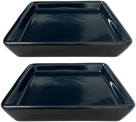 Square Ceramic Plant Saucer Tray 2 Pcs 6 7 8 Inch Black, 8" OD x6.7 ID x1.2 Deep, Sturdy Heavy Duty Glazed Planter Drip Flower pots with Catch Basin for Indoor Outdoor Plants(8" Black) by Unknown