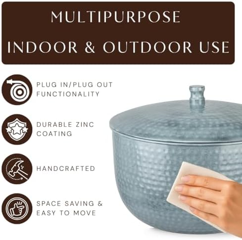 Monarch Abode Garden Hose Holder with Lid – Decorative Water Hose Holders for Outside, Hand Hammered Metal Patina Pot with Drainage, 100ft Waterhose Holder for Outside, Garden Storage Caddy - Image 7