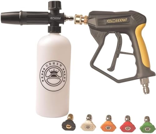 GDHXW Short Pressure Washer Gun with Quick Connection 5000PSI, Light Duty Foam Cannon Thick Foam Blaster, 5 Nozzle Tips,For Pressure Washer by GDHXW