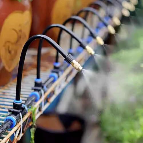 Watering System Flower Bed Irrigation System for Raised Beds, Greenhouse, Lawn, Patio, 360° Bendable Copper Nozzles, Quick Connect & Steady Flow(H 16 in(40cm) Nozzle,L 98ft(30m)) by Unknown
