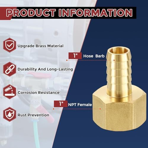 5pcs Brass Hose Barbs Fittings 1" Hose Barbs to 1" NPT Female - Image 2