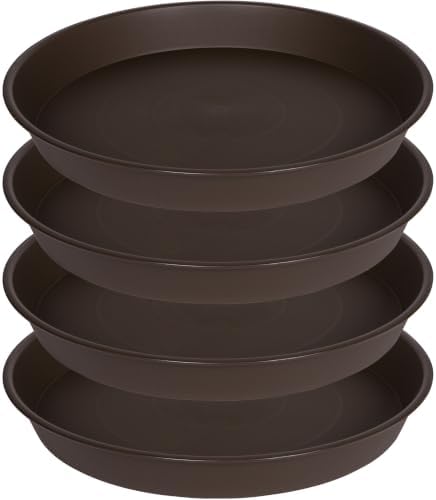 4 Pack of 18 19 inch Plant Saucer Drip Tray (16.6 inch Base), Heavy Duty Deep Plant Saucers for Pots, Plastic Flower Planter Water Trays for Indoors Outdoor (19", Dark Brown) by Bleuhome