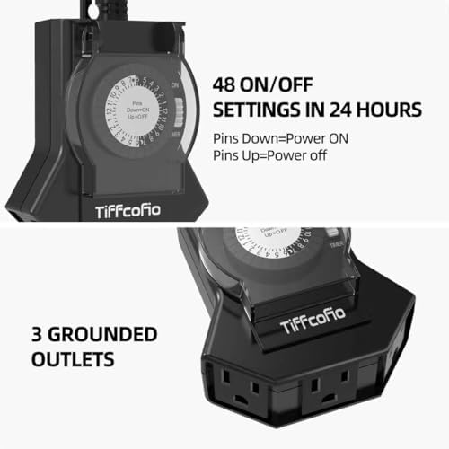 Outdoor Timer Outlet Waterproof, 24 Hour Mechanical Light Timer Outdoor, 2 Grounded Outlets for Home and Garden, 15A 1/2HP, Heavy Duty, ETL Listed (2 Packs) - Image 2