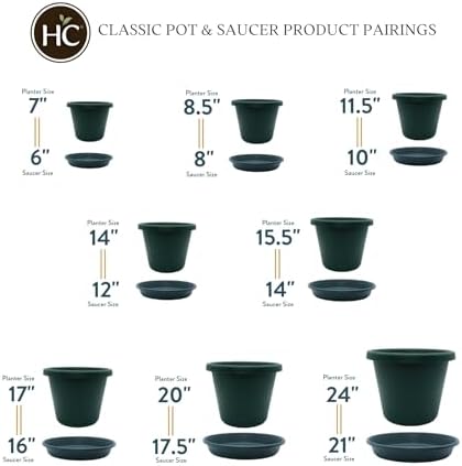 The HC Companies Classic Round Plastic Plant Pot w/Rolled Rim - Lightweight & UV Resistant Flower Pot for Herbs & More - Outdoor & Indoor Plant Pots w/Drainage (14 inch Evergreen, Pack of 1) - Image 6