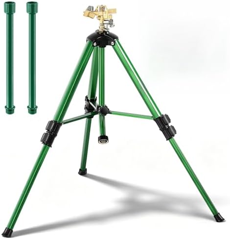 Impact Sprinkler Head on Telescoping Tripod Base with 2 Sprinkler Extensions, Heavy Duty Lawn Sprinklers, 360 Degree Large Area Irrigation, Solid Metal Extension Legs & Bottom Spikes by ElectricWise
