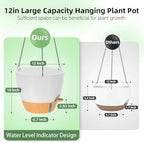 ZMTECH 12 Inch Large Self Watering Hanging Planters for Indoor Outdoor Plants - Water Level Indicator & Removable 60 Oz Reservoir, 1 Pack Plastic Hanging Basket for Window Porch Garden Balcony, White - Image 2