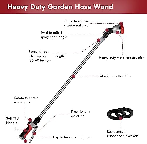 RESTMO Long Telescopic Watering Wand for Garden Hose, 36”-60” Garden Wand - Image 3