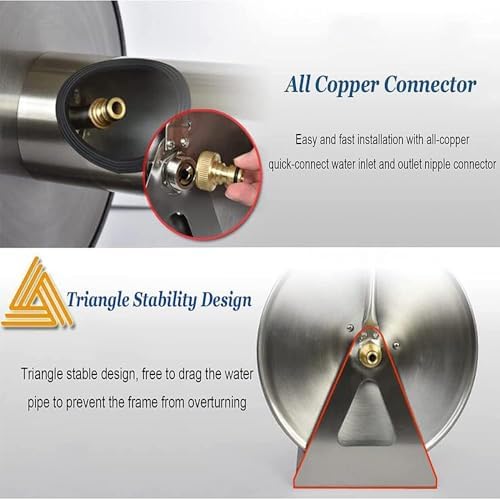 Garden Hose Holder, Stainless Steel Garden Hose Reel, 2 in 1Water Hose Reel, Hand Wall/Floor Mounted Hose Stand for Yard Lawn - Image 4