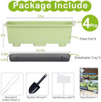 Window Box Planter 4 Packs, 17 Inches Rectangle Flower Pots with Drainage Holes & Trays, Pots for Vegetables, Herbs, Flowers, Garden Windowsill Balcony (Light Green, 17 * 5.1 * 6 inch) - Image 6