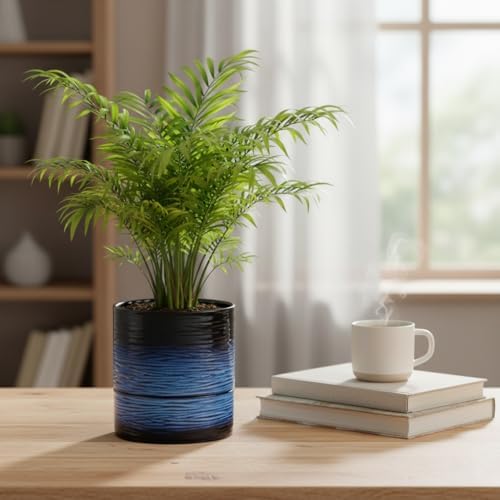 Nihow Ceramic Self Watering Plant Pot for Indoor Plants, 6 Inch,Blue - Image 2