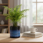 Nihow Ceramic Self Watering Plant Pot for Indoor Plants, 6 Inch,Blue - Image 2