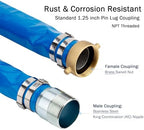 DAVCO 1.25" ID x 50 ft Pool Backwash Hose, Heavy Duty Reinforced Blue PVC Lay Flat Water Discharge Pump Hoses For Swimming Drain Pools and Clean Filters, with Brass NPT Pin Lug and KC Nipple Fittings - Image 2