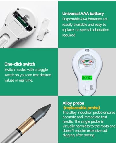 6-in-1 Soil Moisture Meter, PH Tester, Soil Moisture, Fertility, Sunshine Intensity, Temperature, Humidity, with Removable Probe for Gardens, Lawns, Farms (Including 1*AAA Batteries) (3) - Image 6