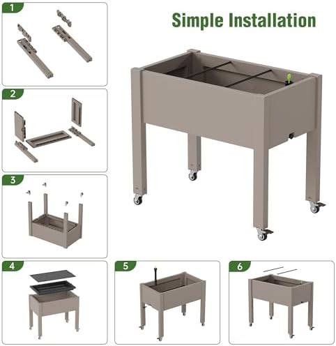 Elevated 26.3" Tall Raised Garden Bed with Wheels - Outdoor Mobile Resin Planter Box with Drainage Holes for Vegetables Flower Herbs, Weather Resistant, Gray (26.3" h) - Image 7