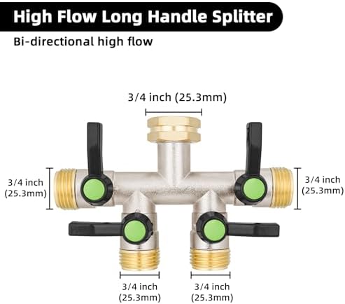 EJW 4 Way Garden Hose Splitter, Heavy Duty Garden Hose Splitter, High Flow Garden Hose Splitters, Fitting 3/4” Brass Outdoor Hose Splitter, Garden Hose Adapter Connector,Water Hose Splitter. - Image 6