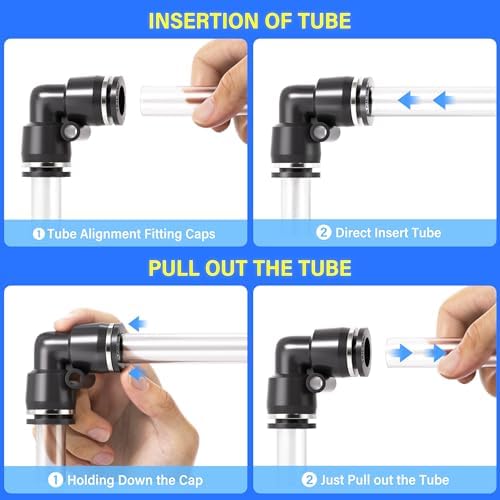 TAILONZ PNEUMATIC 1/4"3/8"1/2"1/8" Black Push to Connect Fittings Air Hose Fittings,Threaded Connection Kits, Suitable for Nylon Tube PU Tube Air Tube and Other Connection Kits（Pack of 58） - Image 5
