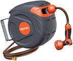 33ft Retractable Garden Hose Reel 1/2 inch, Compact Wall Mount Water Hose with Easy Rewind System, Space-Saving Hose Box for Small Patio, Deck & Balcony, 9-Function Nozzle Included by NEO-TEC