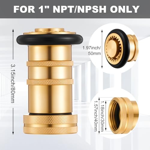 Shimeyao 2 Pcs 1" NPT/NPSH Fire Hose Nozzle Brass Fire Equipment Heavy Duty Industrial Spray Jet Fog - Image 2