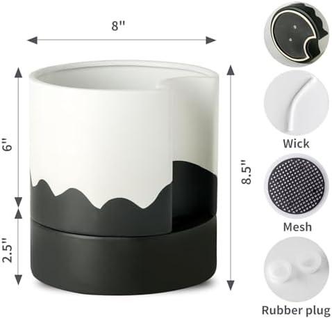 Nihow Self Watering Plant Pot, 8 Inch, White & Wave Black - Image 2