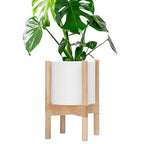 D'vine Dev Plastic Pot with Natural Wood Stand, White, 8 in, 55-C-J-1 by DvineDevPlanterPotsandStand