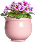 African Violet Pots, 6 Inch Ceramic Easy Self Watering Pots with Absorbent Inner Pot, Round Ceramic Planter for Indoor Plants, Small Flower Pot, Home Decor, Gifts for Plant Lovers, Pink by Teagas