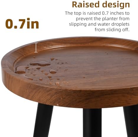 KGPLOME Plant Stand Indoor,Mid Century Walnut Wood Plant Table, Heavy Duty Metal Tall Flower Pot Stand,Modern Round Small Side End Table With Raised Design(12"x17") - Image 3