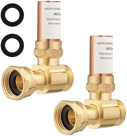 (2 Pack) Lidertik Water Hammer Arrestor for Washing Machine and 3/4 Inch Garden Hose, Copper Chamber and 2 More Washers, Absorb Shock and Reduce Noise LI-XYJSC-ZT-S(2 PCS) by LidertikWaterHammerArrestor