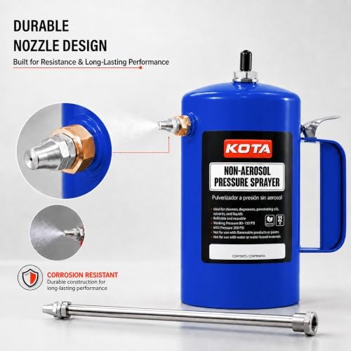 LAUCO Non Aerosol Pressure Sprayer with Funnel and Extension, Refillable Pressurized Sprayer Bottle for Oil, Solvent, Degreasers, Lubricants - Rechargeable Steel Canister and Brass Nozzles, 32oz 69532 - Image 5
