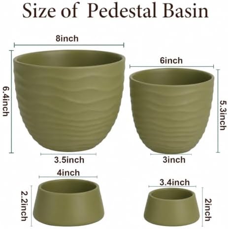 Green Terracotta Self Watering Plant Pots, 6 and 8 Inch with Saucers - Image 3