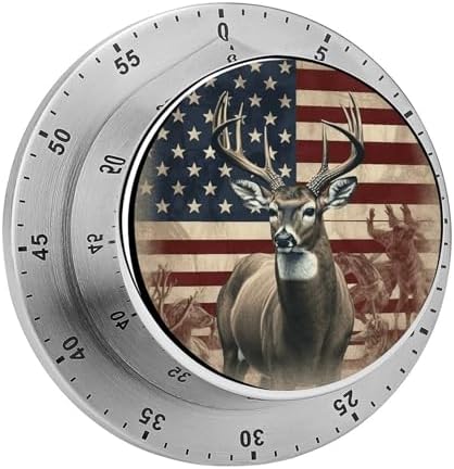 Mechanical Kitchen Timers for Cooking,Americana Flag Deer Printed 60 Minute Magnetic Countdown Timer,Cute Cooking Timers with Alarm,Stainless Steel Time Timer Manual No Batteries Required by Unknown
