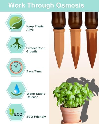 vensovo Terracotta Self Watering Spikes - 24 Pcs Potted Plant Watering Devices Vacation Self-Watering Stakes for Outdoor, Indoor Plants, Wine Bottle - Image 5
