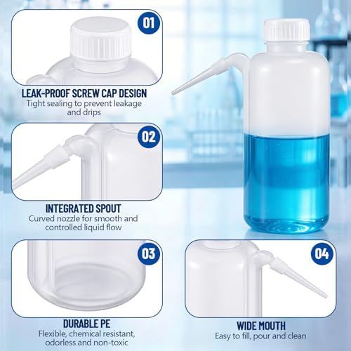 10 Pack 500ml Squeeze Wash Bottles PE Plastic Lab Wash Bottle with Down Spout Translucent Wide Mouth Lab Dispensing Bottles for Liquid Washing Tattoo Cleaning Plant Watering - Image 3