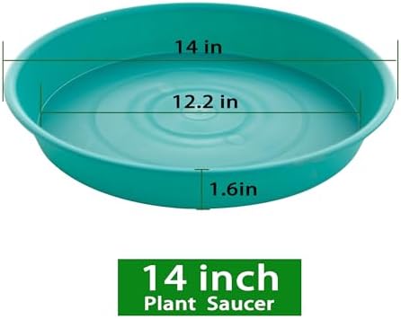 4 Pack of 14 inch Plant Saucers Bird Bath Bow Round, Plastic Plant Saucer Tray for Pots, White Planters for Indoor Plants, Plant Trays for Planter 12-15" (14", Teal) - Image 2
