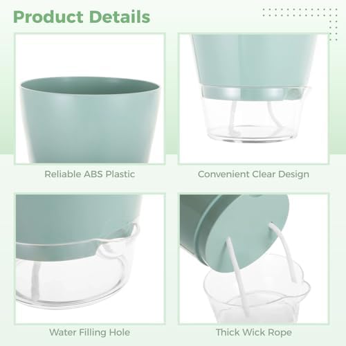 12 PCS Self Watering Planters for Indoor Plants, 6 inch Plastic Flower Pots Assorted Color, Self Watering Succulent Pots, Wick Rope & Clear Saucer Reservoir for Home Office Garden - Image 4