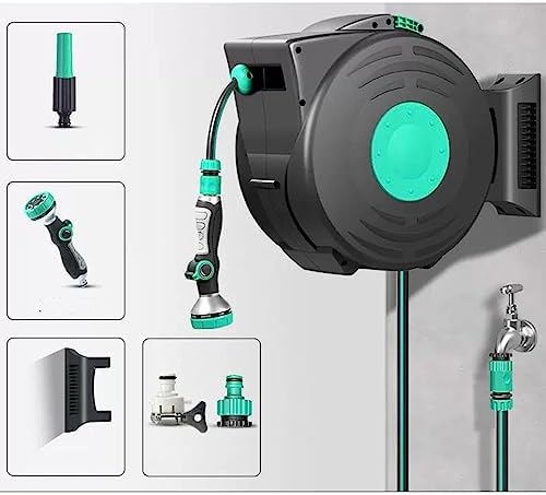 Heavy Duty Water Hose Holder, Garden Hose Reel Wall Mounted, 25M/82Ft 1/2inch Auto Retractable Hosepipe Wall-Mounted on Reel Portable 180° Swivel 8-in-1 Jet or Spray,Hose Bracket - Image 2