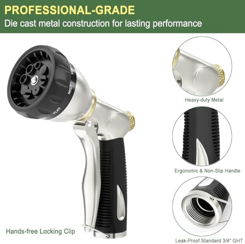 FANHAO Heavy Duty Garden Hose Nozzle + Metal Thumb Control Water Hose Sprayer - Image 3